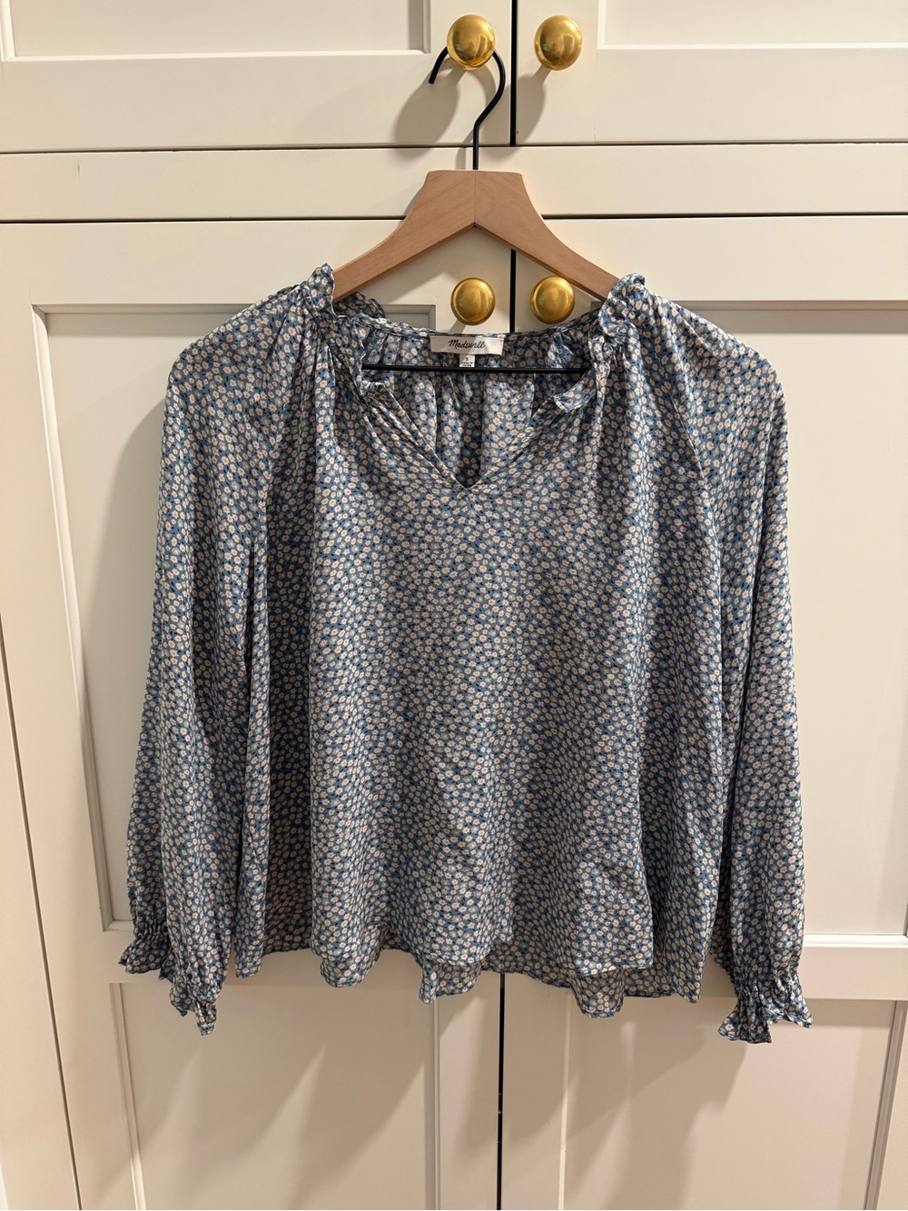 Madewell Light Blue Micro Floral Peasant Blouse
